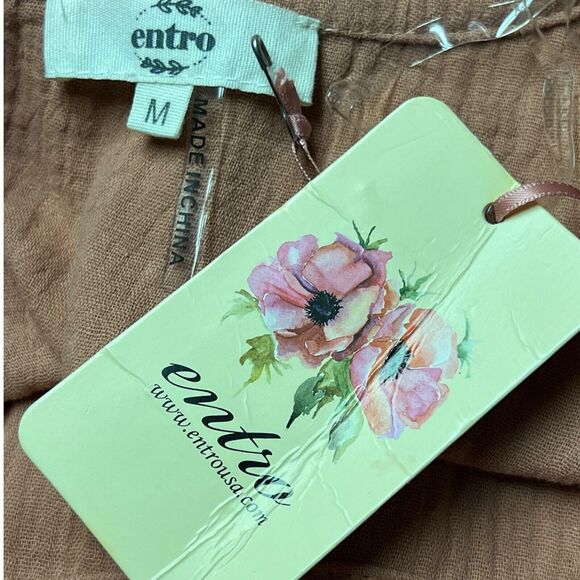 Anthropologie Entro Babydoll Mini Dress BOHO Keyhole Medium NEW Short Sleeves - Picture 6 of 9